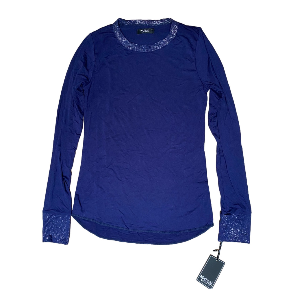 NEW MICHAEL LAUREN FOIL TRIM TEE - Picture 1 of 4